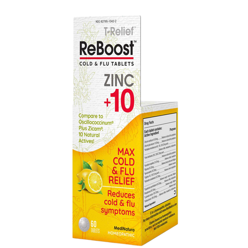 MediNatura ReBoost Cold & Flu Zinc +10 Lemon, 60 tablets, front of box