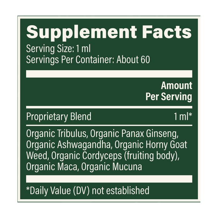 Supplement facts label with ingredients listed on a green background
