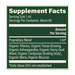 Supplement facts label with ingredients listed on a green background