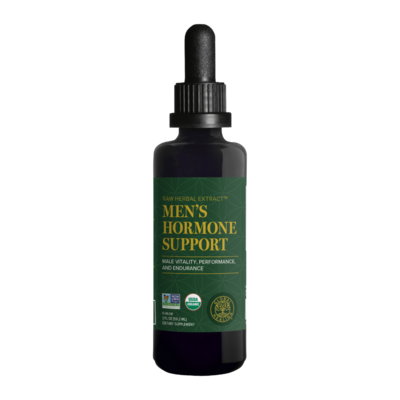 Bottle of Men's Hormone Support supplement on a white background
