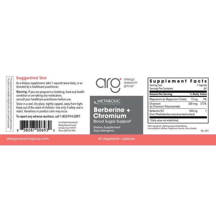 Metabolic Maintenance Berberine + Chromium 60 capsules full label