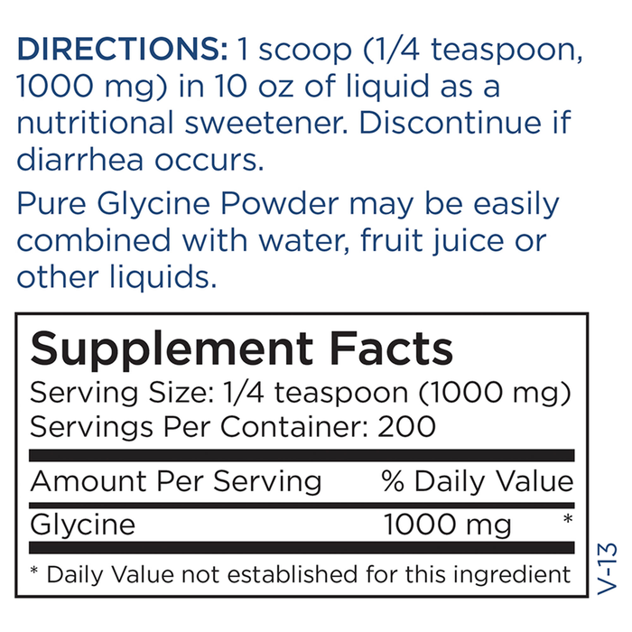 Metabolic Maintenance Glycine Powder 200 g supplement facts label