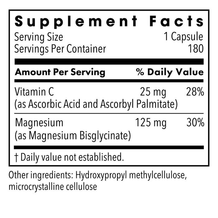 Metabolic Maintenance Magnesium Glycinate 125 mg 180 capsules supplement facts label