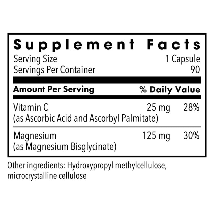 Metabolic Maintenance Magnesium Glycinate 125 mg 90 capsules supplement facts label