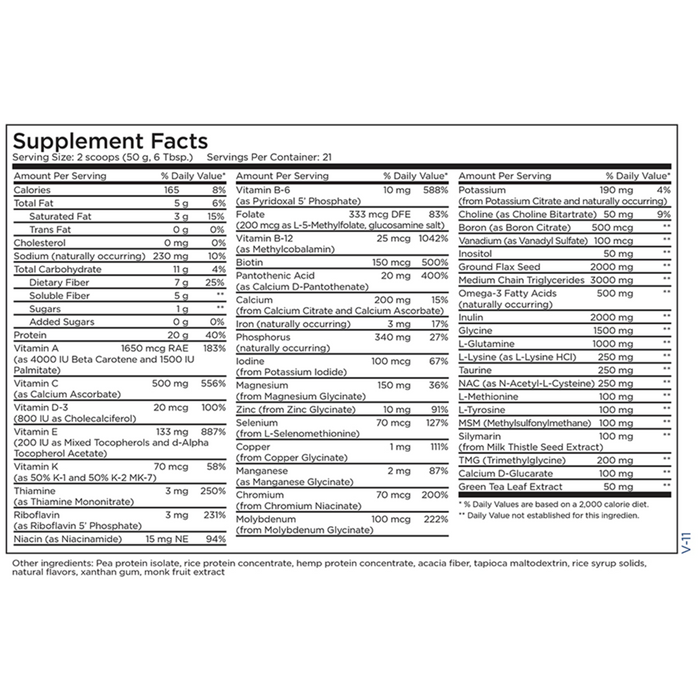 Metabolic Maintenance Metabolic Detox Complete Vanilla 21 servings supplement facts label