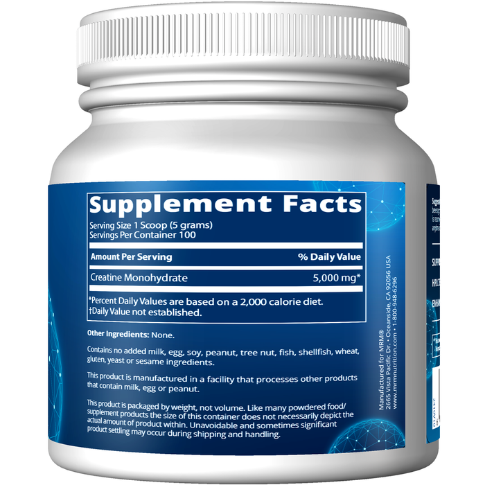Metabolic Response Modifier Creatine Monohydrate 500 g supplement facts label