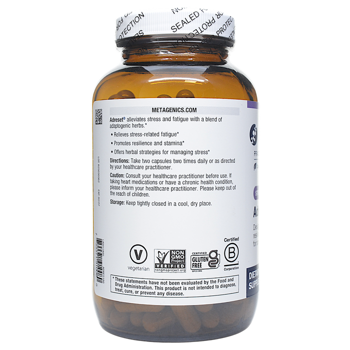 Metagenics Adreset 180 capsules suggested use label