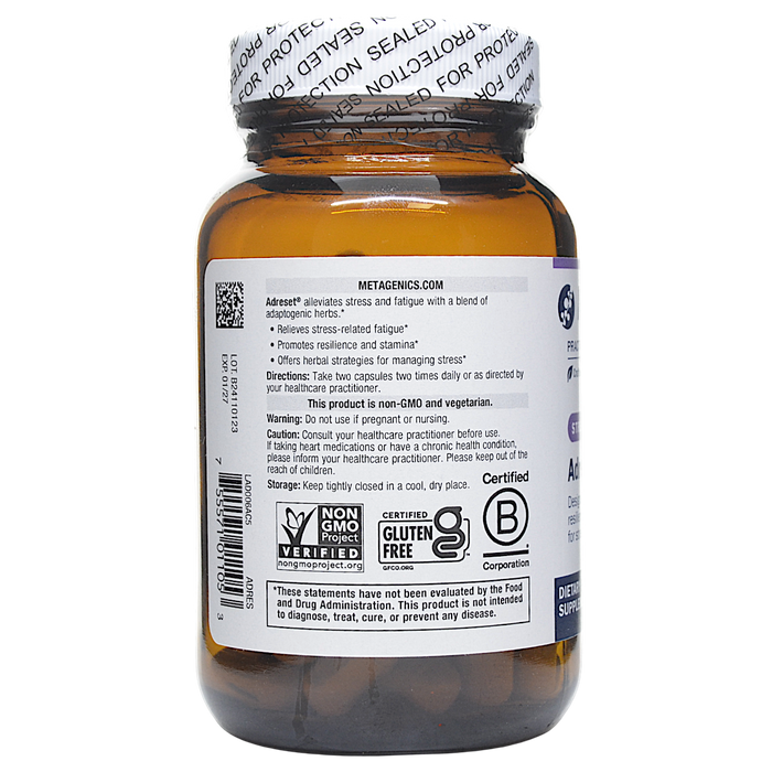 Metagenics Adreset 60 capsules suggested use label
