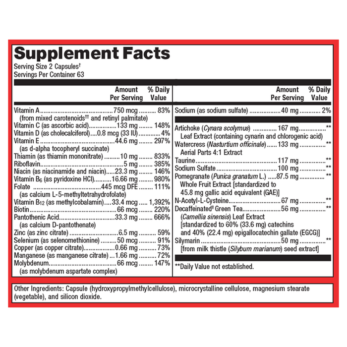 Metagenics AdvaClear 126 capsules supplement facts label