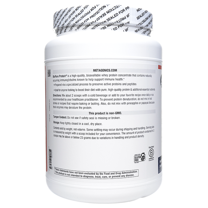 Metagenics BioPure Protein 15 servings directions label