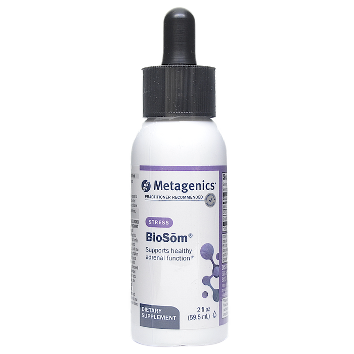 Metagenics BioSom, 2 oz, front of dropper bottle