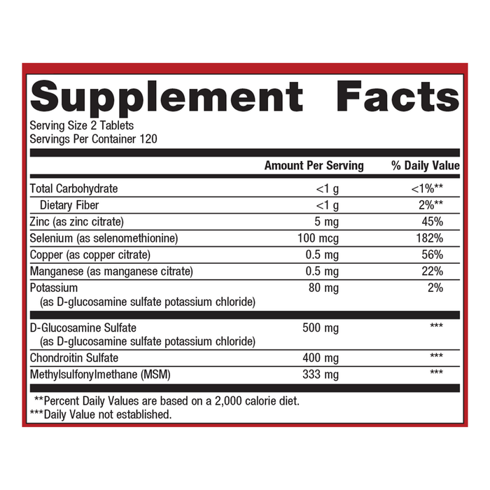 Metagenics ChondroCare 240 tablets supplement facts label