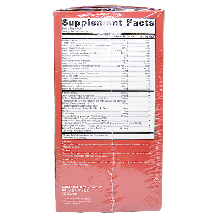 Metagenics Clear Change Essentials Daily Packs 30 packets supplement facts label