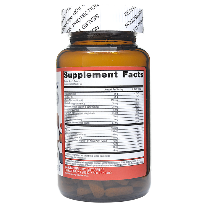 Metagenics Collagenics 180 tablets supplement facts label
