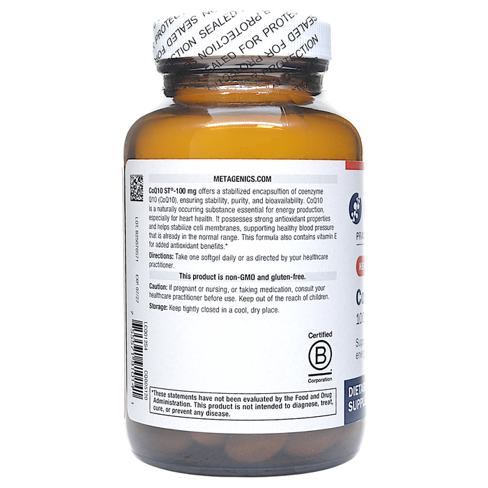 Metagenics CoQ10 ST 100 mg 120 softgels directions label