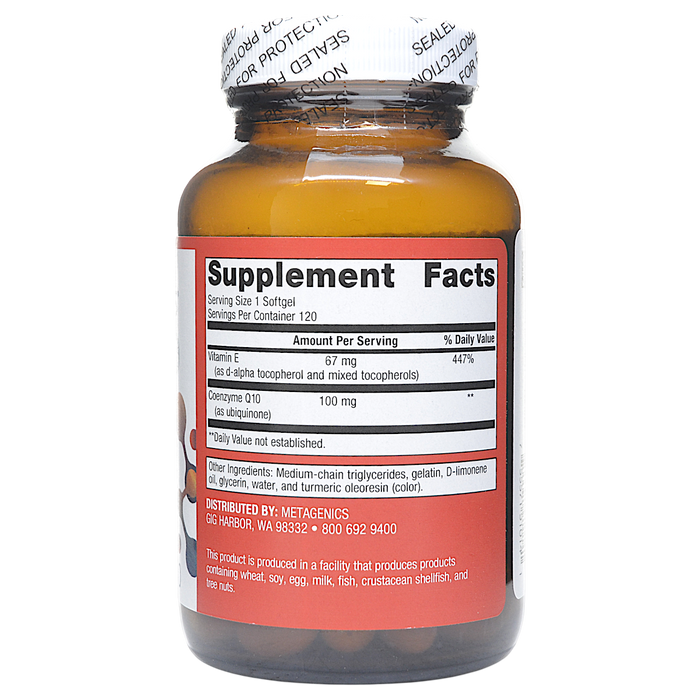 Metagenics CoQ10 ST 100 mg 120 softgels supplement facts label