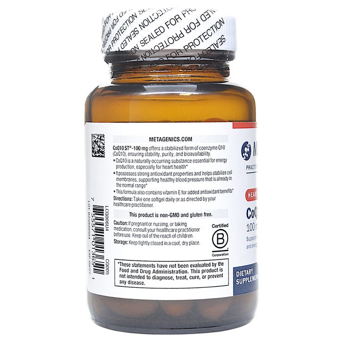 Metagenics CoQ10 ST 100 mg 60 softgels directions label