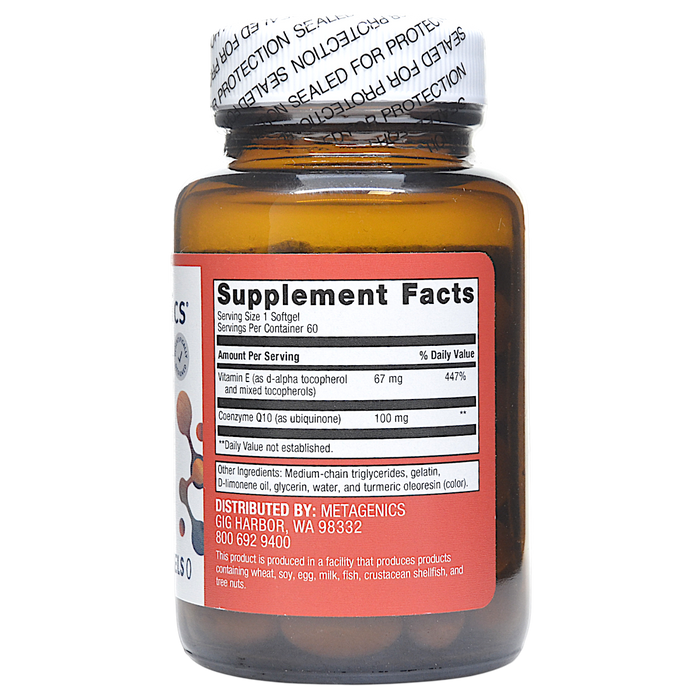 Metagenics CoQ10 ST 100 mg 60 softgels supplement facts label