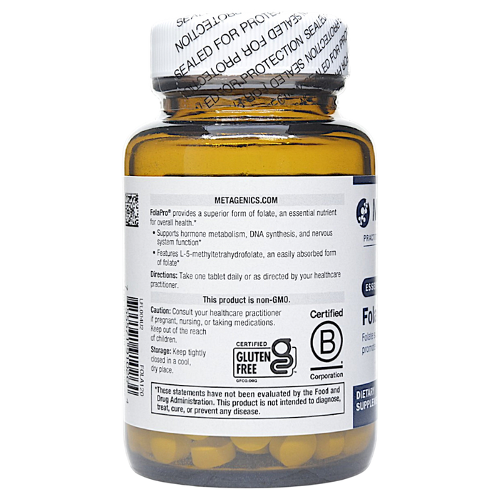 Metagenics FolaPro 1,330 mcg 120 tablets directions label