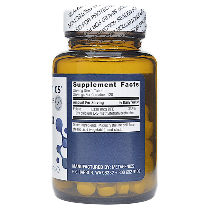 Metagenics FolaPro 1,330 mcg 120 tablets supplement facts label