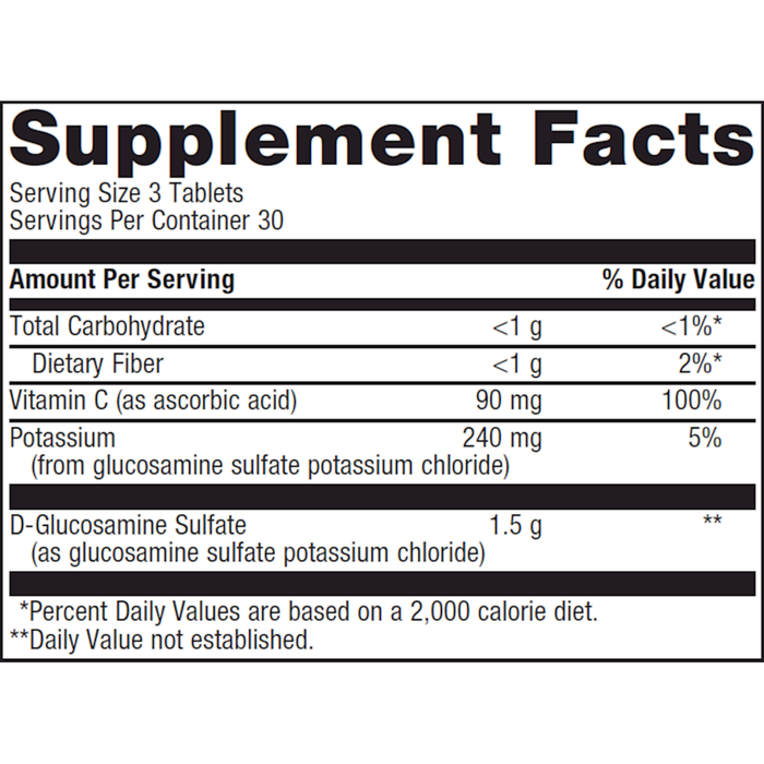 Metagenics Glucosamine Sulfate 90 tablets supplement facts label