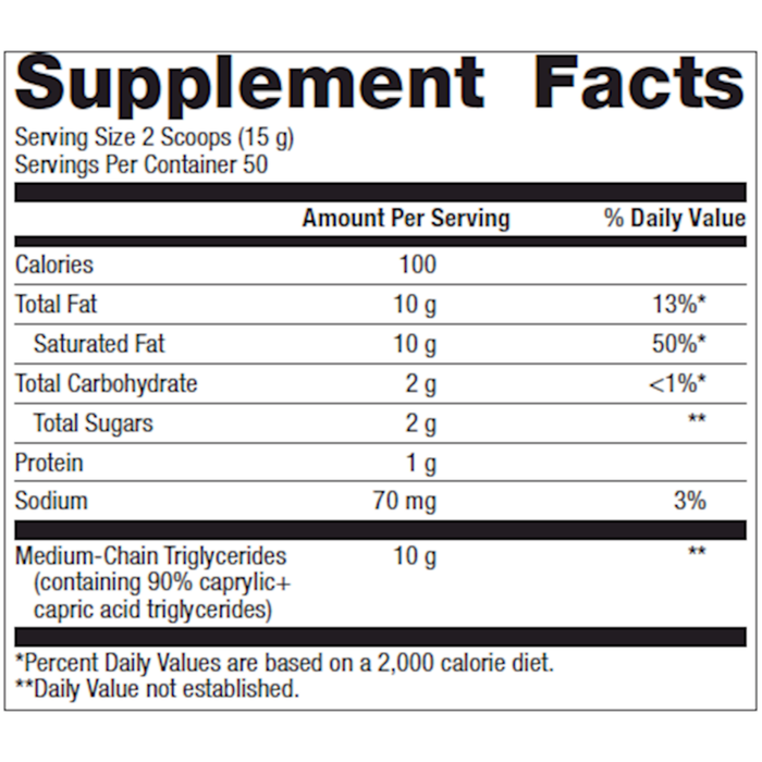 Metagenics MCT Powder 50 servings supplement facts label
