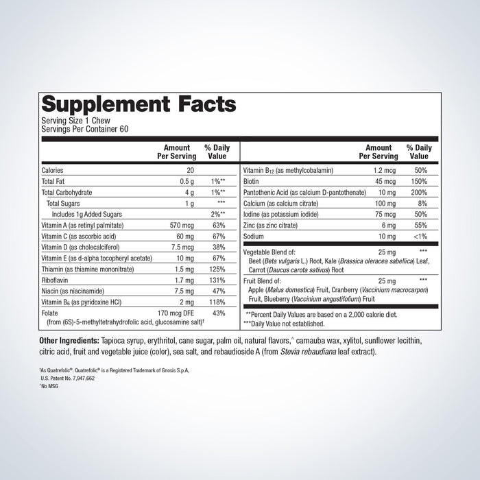 Metagenics MetaKids Multivitamin 60 chewable tablets supplement facts label