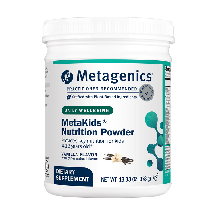 Metagenics MetaKids Nutrition Powder Vanilla, 14 servings, front of canister