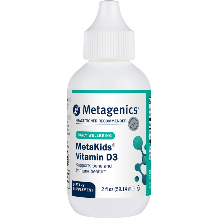 Metagenics MetaKids Vitamin D3 Mint, 2 oz, front of dropper bottle