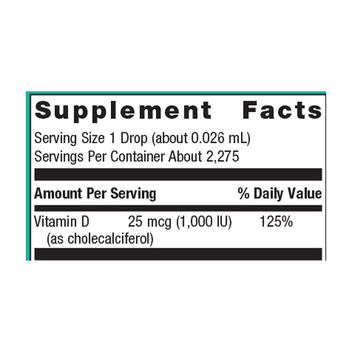 Metagenics MetaKids Vitamin D3 Mint 2 oz supplement facts label