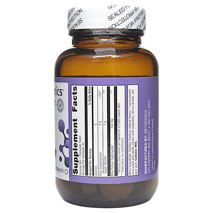 Metagenics NuSera Chocolate 30 chewable tablets supplement facts label