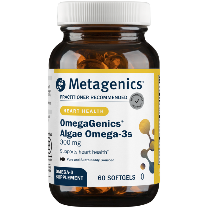 Metagenics OmegaGenics Algae Omega-3s 300 mg, 60 softgels, front of bottle