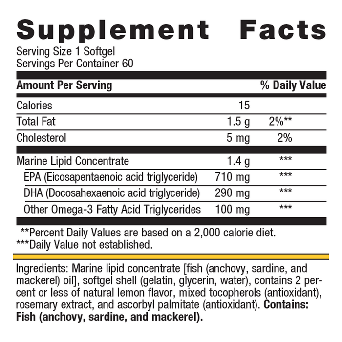 Metagenics OmegaGenics Fish Oil EPA-DHA 1000 mg 60 softgels supplement facts label