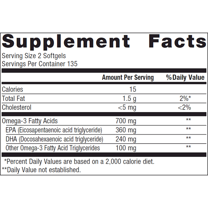Metagenics OmegaGenics Fish Oil EPA-DHA 300 mg Lemon-Lime 270 softgels supplement facts label
