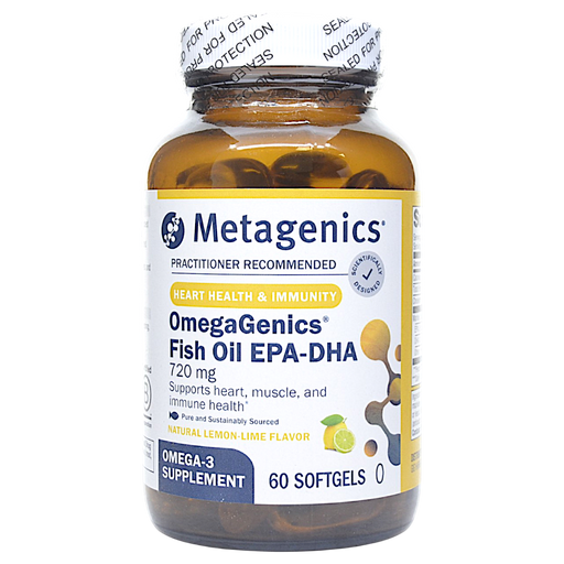 Metagenics OmegaGenics Fish Oil EPA-DHA 720 mg, 60 softgels, front of bottle