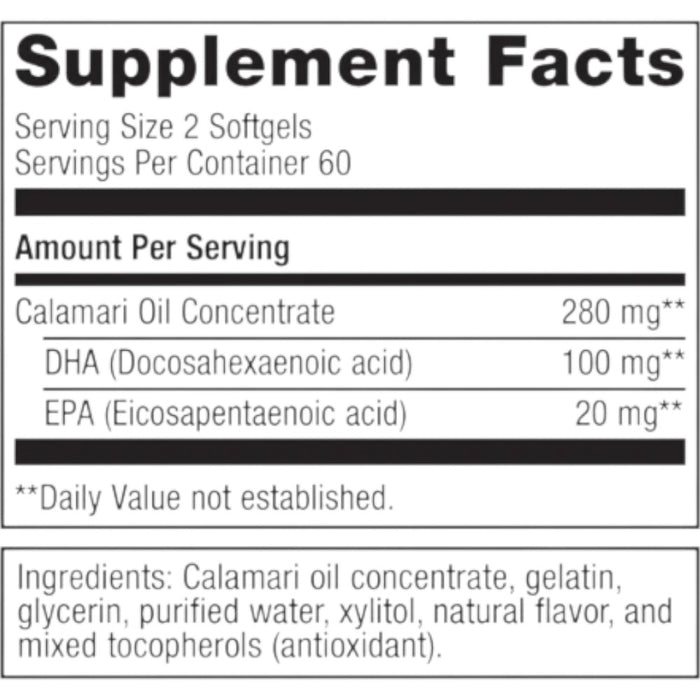 Metagenics OmegaGenics Kids DHA 120 chewable softgels supplement facts label