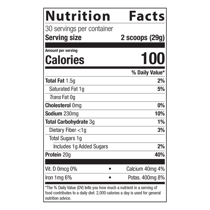 Metagenics Perfect Protein Whey Chocolate 30 servings nutrition facts label