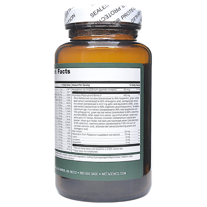 Metagenics PhytoMulti Multivitamin 120 tablets supplement facts label, continued