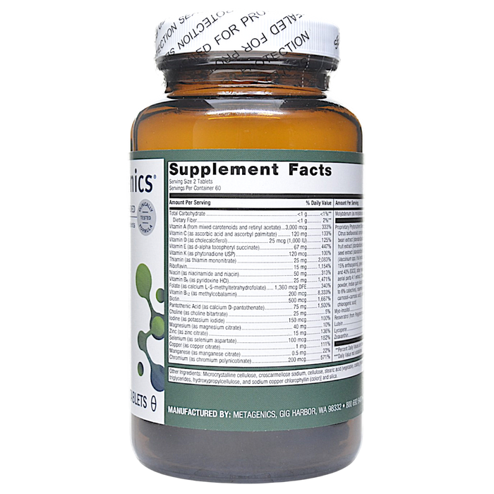 Metagenics PhytoMulti Multivitamin 120 tablets supplement facts label