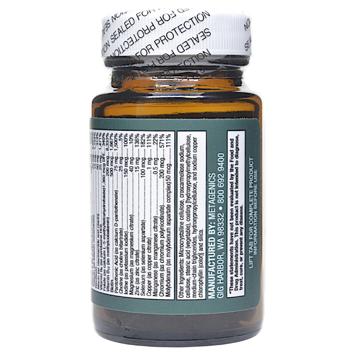 Metagenics PhytoMulti Multivitamin 30 tablets supplement facts label, continued