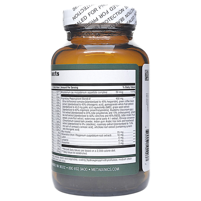 Metagenics PhytoMulti Multivitamin 60 tablets supplement facts label, continued