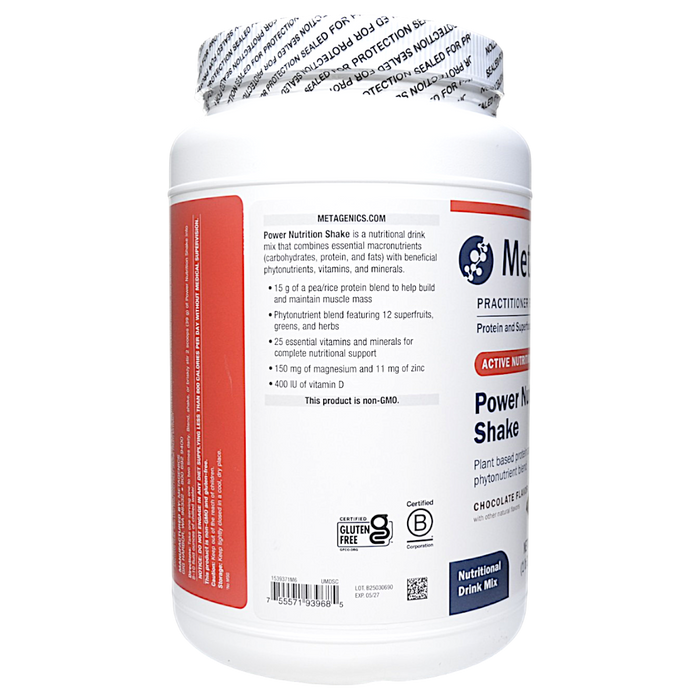 Metagenics Power Nutrition Shake Chocolate 14 servings directions label