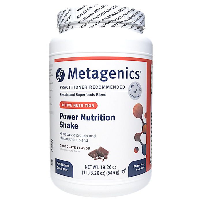 Metagenics Power Nutrition Shake Chocolate, 14 servings, front of canister