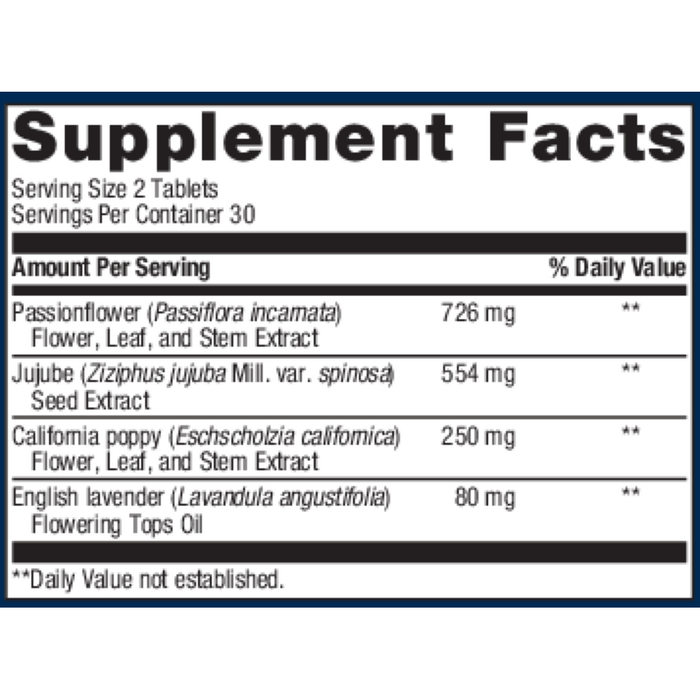 Metagenics Tran-Q Sleep 60 tablets supplement facts label