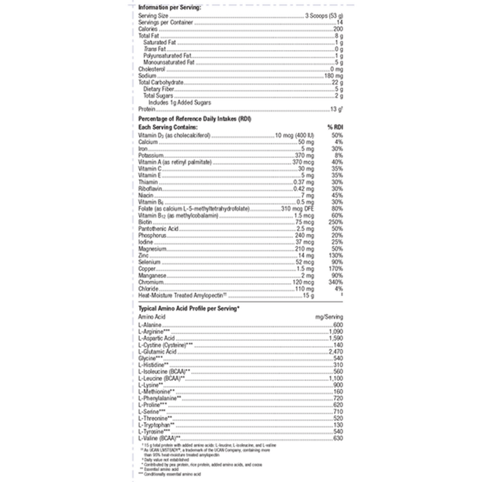 Metagenics Ultra Glucose Control Chocolate 14 servings supplement facts label