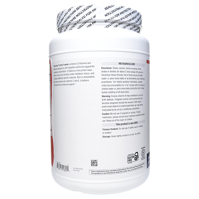 Metagenics UltraClear Detox Powder Vanilla 21 servings directions label