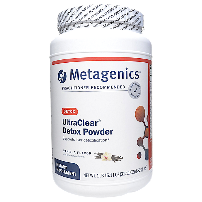 Metagenics UltraClear Detox Powder Vanilla, 21 servings, front of canister