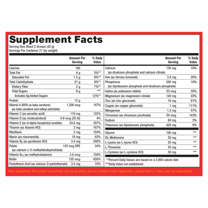 Metagenics UltraClear Detox Powder Vanilla 21 servings supplement facts panel, close-up