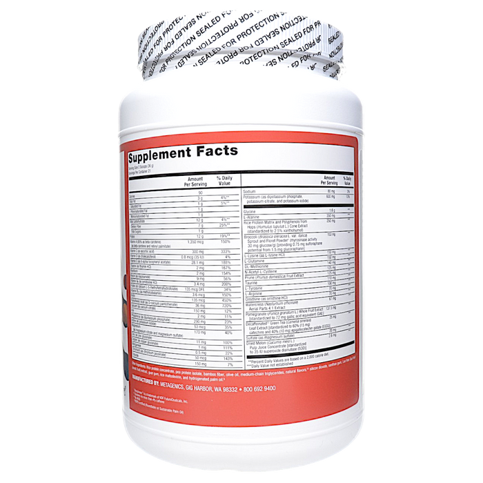 Metagenics UltraClear Renew Detox Powder Supplement Facts and Ingredients Label - Natural Chai Flavor