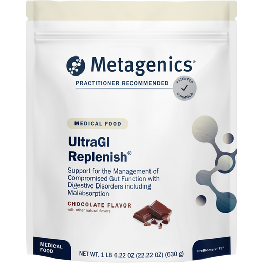 Metagenics UltraGI Replenish Chocolate, 14 servings, front of pouch